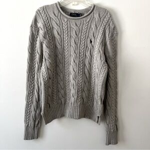 POLO Ralph Lauren Cable Knit Roll Neck Sweater Small Grey Preppy Academia